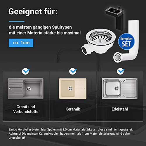 VIOKS Ablaufgarnitur Spüle mit Siebkorbventil 114mm & Abtropf-Überlauf für Spüle/Spüle Küche Ablaufgarnitur mit Sieb für Spülbecken