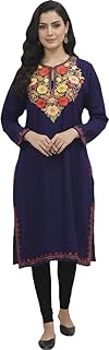 BATIN Kashmiri Pheran, Women Tunics, Indian Kurtis, Woolen Embroidered Pheran, Fine Merino Wool (Raffal) Pheran