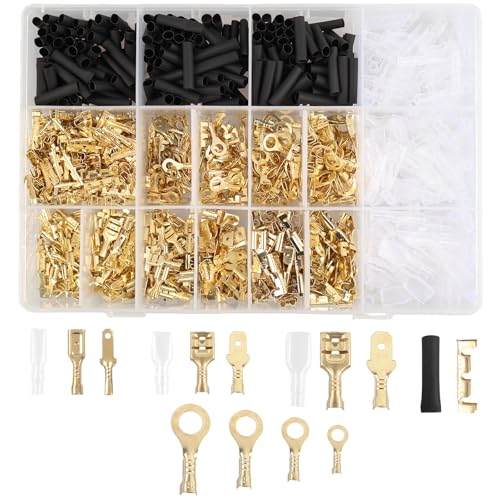Ensemble de 1050 cosses de câble à connecteur plat, connecteur de câble mâle/femelle avec assortiment de manchons isolants - 2,8 mm/4,8 mm/6,3 mm - cosses à anneau...