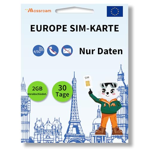 Daten-SIM-Karte für Europareisen, 30 Tage, 2 GB täglich für entsperrte Telefone, einfache Aktivierung, 4/5G-Hochgeschwindigkeitskommunikation, Abdeckung Aller europäischen Länder
