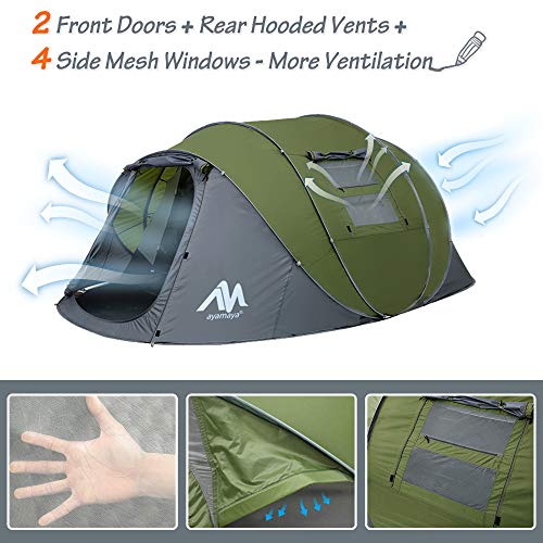 6 Person Easy Pop Up Tents for Camping - AYAMAYA Double Layer Waterproof Instant Tent with Vestibule & Porch, Large Size Family Tent Automatic Setup for 4-6 People Camping Hiking (Poles Included) - Image 2