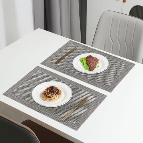 Image of Amazon Brand - Umi PVC Vinyl Box Design Placemat ST0000434 - Heat Resistant, Wipe Clean, Anti-Skid Table Mats for Dining Table, KitchenHome Decor (30x45 CM Black Set of 2)