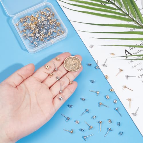 Miniatura 4 de Unicraftale 80pcs 2 Color 304 Pendientes De Bola De Acero Inoxidable Con Tuercas De Oreja Pendientes De Perno Con Bucle Poste De Pendiente De Bola Para Bricolaje Pin De Fabricación De Aretes De 0.8 Mm