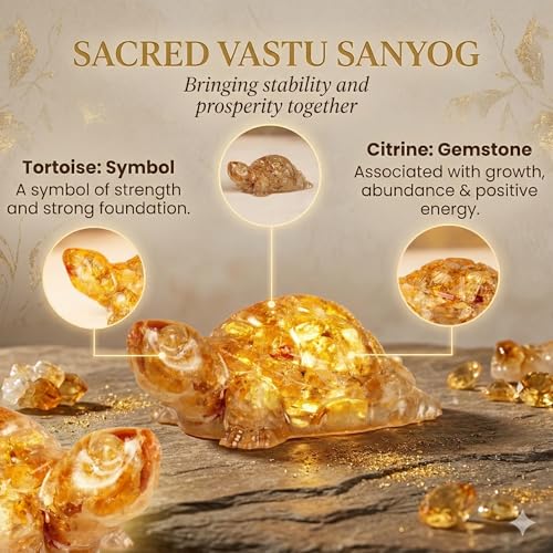 Image of Pack of 2 Natural Citrine Tortoise (Kachhua) 2.7x1 Inch | Citrine Gemstone Turtle for Good Luck & Wealth | Vastu Feng Shui Decor for Home Office Living Room | Housewarming Gift