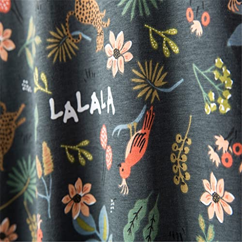 N/A Women Nightgowns Plus Size Cardigan Long-Sleeved Sleepshirts Cotton Print Night Dress Simple Loose Nightwear (Color : Natural, Size : One Size) #TOP4