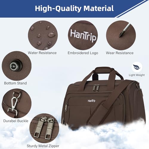HanTrip Carry on Duffel Bag Foldable Duffle Bags for Travel, Under Seat Personal Item Bags for Airplanes, Weekender Overnight Mens Travel Tote Bag for Women Small Softside Carry on Luggage (Coffee) — view 5