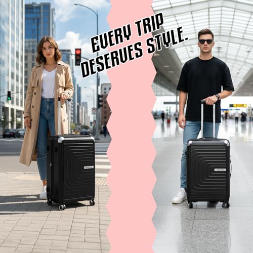 Image of Storite Luggage Trolley Bag Hard-Sided Polypropylene | 64 CM | 8 Wheels Double Spinner Small, Medium & Large Travel Suitcase Bag for Men & Women - Black
