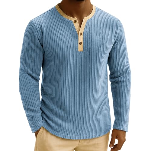 Mens Casual Henley Shirts Long Sleeve Basic Tee Vintage Button