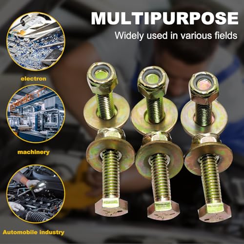 Image of 7 /8 inch x 8 inch Hex Head Bolt by Color Galvanization with Nylon Lock nut and Large Size Washer Assortment Kit,Alloy Steel,Grade 8.(2pcs Pack),by Metalsuberg