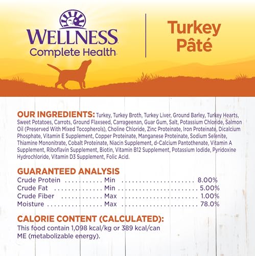 Image of Wellness Complete Health Pate Adult Canned Wet Dog Food, Wholesome Grains, Natural, Turkey and Sweet Potato, 12.5 oz, Pack of 12 Cans