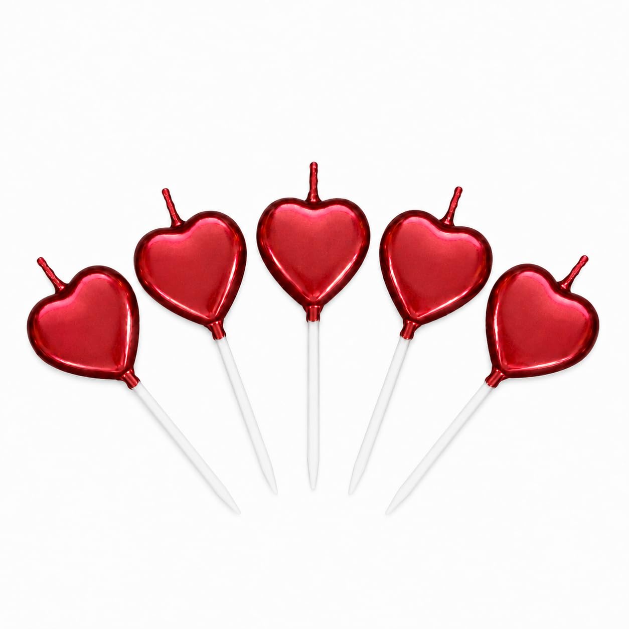 Red Heart Birthday Candles, 5 Pack Pearlescent Heart Shaped Cake Candles, Cake Toppers, Wedding Valentine’s Day Birthday Party Decorations