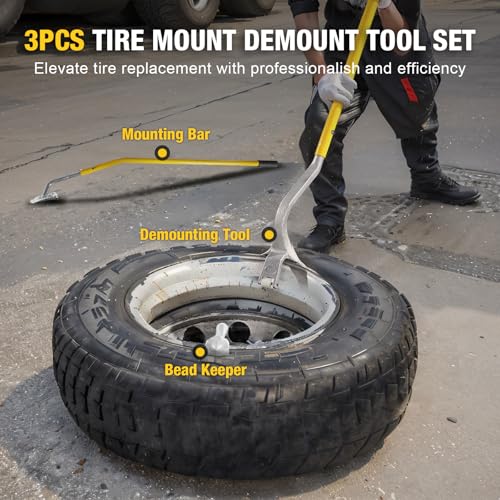 Image of YELLOW JACKET Tire Mount Demount Tool, 3PCS Tire Changer Demount Tool with Extra Bead Keeper, 22.5 to 24.5 inches, Tire Changing Tools for Car Repairing Adapted to Aluminum and Steel Rims, Yellow