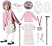 Minggo 17 pcs Old Lady Costume for Kids 100 Days of School Granny Dress Up Wig for Girls Halloween Grandma Costume (Pink, 3-4 yr)