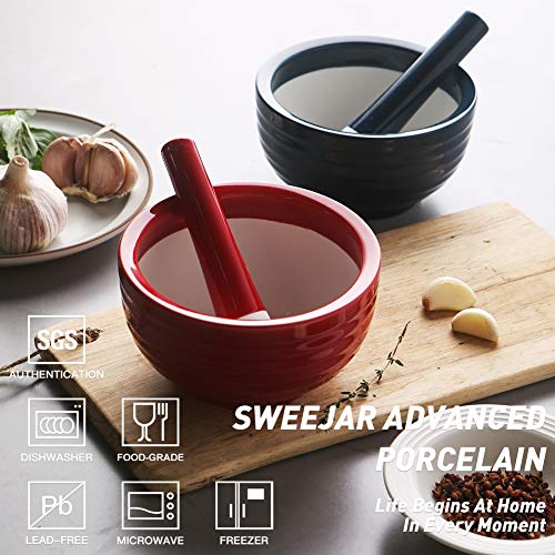 Sweejar Porcelain Mortar And Pestle Set, 4.8 Inch, 12 Ounce Stoneware Pill Crusher Set, Spice Herb Grinder,(Red) #TOP1