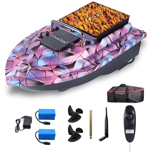 Clouglow Bait Boat for Fishing,RC Bait Boat with 2.4GHz Remote Control, 546yd Range, Carries 4.4 lbs Bait, Dual Brushless Motors & 3-Propeller System, 4H Extended Runtime, ABS Armor, Low Battery Alarm