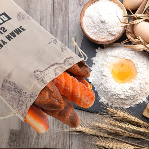 TOGETRUE Bread Bags for Homemade Bread, Organic Linen Bread Bag with Plastic Liner, Bread Storage Bags with Drawstring Closure for Sourdough, Loaf, Artisan Bread, 2 Packs, 16.5" x 12" - image 8