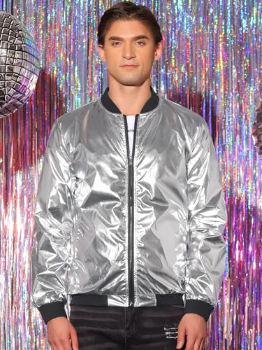Lars Amadeus Holographic Baseball Jacket for Men's Zipper Disco Bomber Metallic Jacket2