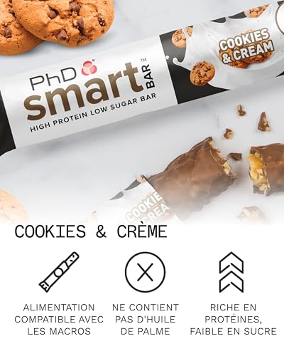 PhD Nutrition Smart Bar Barre Protéinée Cookies & Crème 12 x 64g - Snack Haute Protéine avec 22g de protéines et peu de sucre, Barre protéinée macro-friendly – Image 3