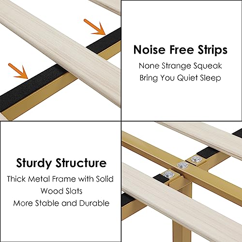 Hifit Queen Upholstered Bed Frame With Elegant Flowers Headboard, Metal Platform Size Wooden Slats Support, No Box Spring Needed, Noise, Easy Assembly, Velvet, Beige #TOP6