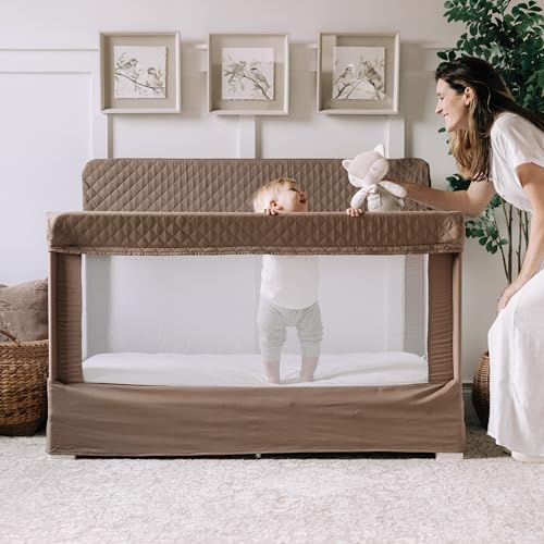 Image of Baby Delight Lunaire Full Size Crib | Breathable Mesh Baby Crib | Tool-Free Assembly Baby Bed | 100% GOTS Certified Organic Cotton Fabric | Organic Mocha