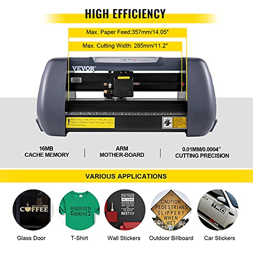 VEVOR Vinyl Cutter Machine, 375mm Vinyl Printer, Maximum Paper Feed 14 inch Plotter Printer with Adjustable Force and Speed Vinyl Cutting Machine for Sign Making Vinyl Plotter Cutter Machine