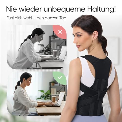 GERADIX Haltungskorrektur Damen Herren Rückenstützgürtel Haltung Korrektur Gurt Back Posture Corrector Verstelbare Haltungstrainer Rückengurt für Schulter Nacken + Ebook Leitfaden (L)