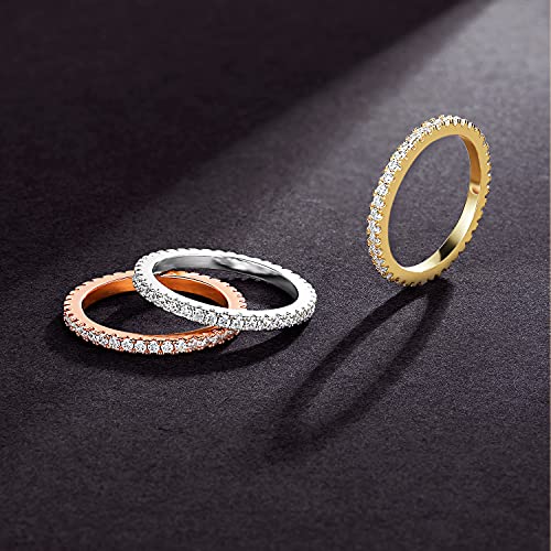 MDFUN Tri-Color Gold Plated Cubic Zirconia Band Stackable Promise Ring 3 PCS Set4