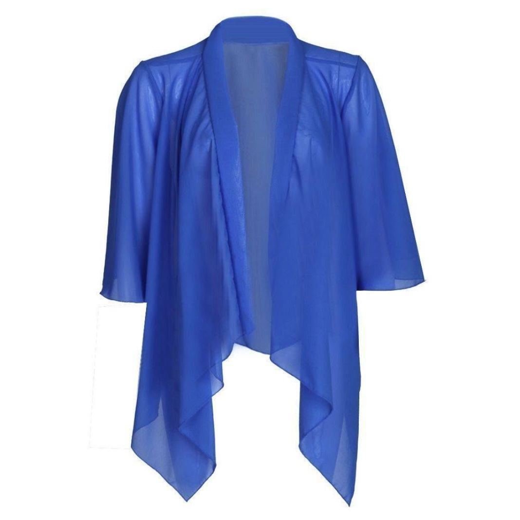 Women's Royal Blue New Plain Cardigan Open Waterfall Chiffon Kimono Shrug Tops Size 8-22 Uk (Xl (16/18), )