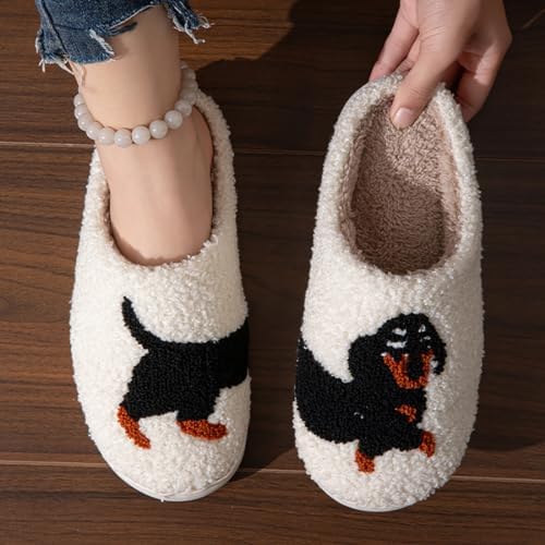 Yaroja Teckel pantoffels voor dames en heren, wollige pantoffels met traagschuim en antislipzool