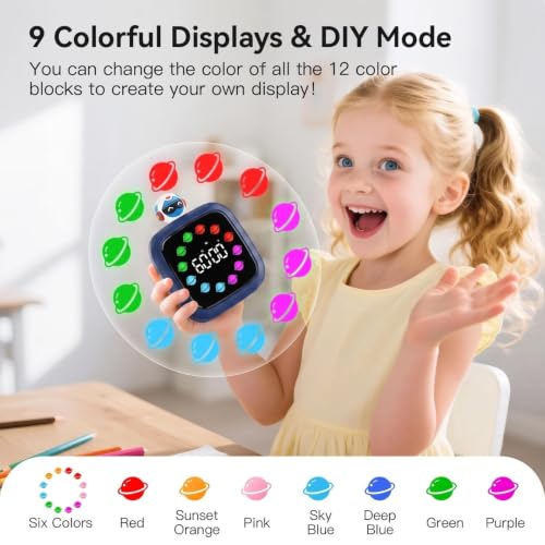 Image of Yunbaoit Digital Visual Timer for Kids, 99-Minute Countdown, Rechargeable | Dark Blue Protective Case, 19 Music Alarm, Pause Function, 9 Optional DIY Color Planet Display, Robot Doll, for Homeschool