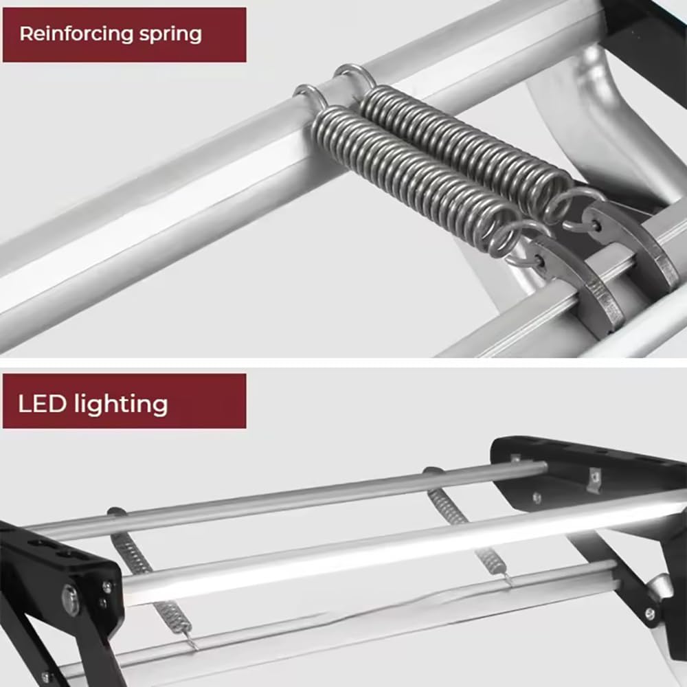 HEYOUTH Escalón Plegable para Autocaravanas – Plataforma de Aluminio Antideslizante, Plegado Manual, Soporta 200 kg, Iluminación LED 12V y Refuerzo de Resorte (Instalación con Tornillos)