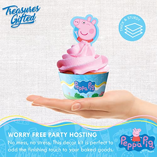 Treasures Gifted Peppa Pig Cupcake Toppers And Wrappers 24Ct - Peppa Pig Cupcake Liners - Peppa Pig Dessert Toppers & Cupcake Kit - Peppa Pig Birthday Party Supplies #TOP3