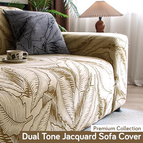 Image of HOKIPO 200gsm Dual Tone Knitting Jacquard Sofa Cover 1 Seater Fully Covered, Beige (AR-6032-BGE)