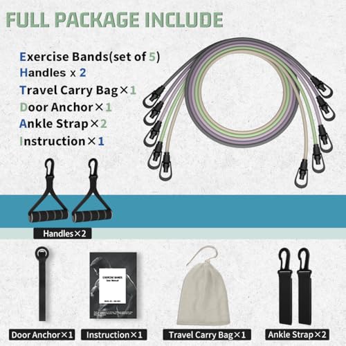 Image of VEICK Resistance Bands with Handles for Men Women, Exercise Bands, Workout Bands for Working Out, Exercising Bands for Fitness Weights Work Out at Home Gym, 100lbs /150lbs /200lbs