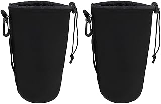 Milisten Bolsa de neopreno para lente de cámara: 2 bolsas pequeñas con cordón para guardar lentes de cámara, color negro, talla L, Black, 10X24CM, moderno