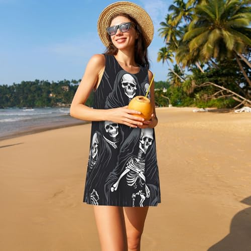 Robe d'été sans manches imprimé squelette pour plage et soirée décontractée - 7