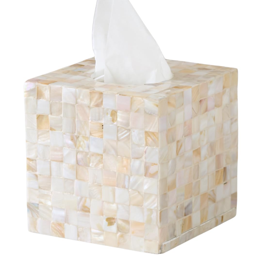 5 9 Mother of Pearl Tissue Box Cover for Kleenex and More Handcrafted Square Tissue Holder with Sliding