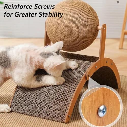 Rascador para gatos de madera con bola giratoria para interiores miniatura 3