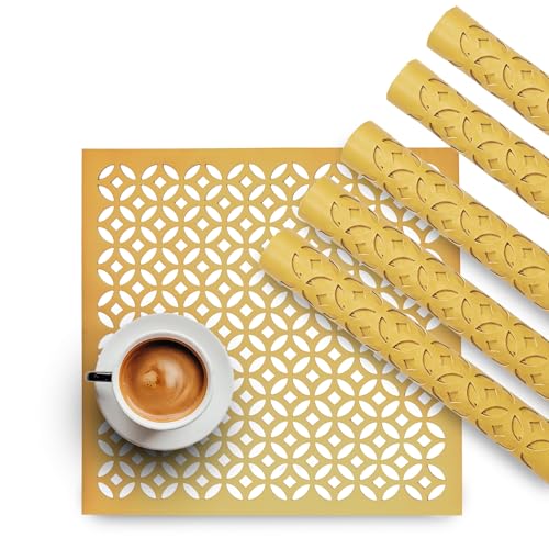 Image of Kuber Industries 12x12 Inch Leather Table Mats Set of 6 | Placemat /Dining Table Mat for Wedding and Family Functions | Mat Square Design - Golden