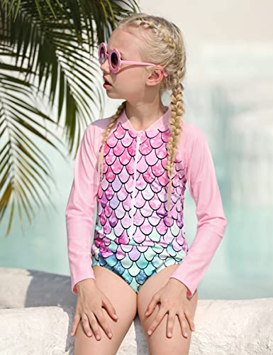 Uideazone Girls Long Sleeve Mermaid Zipper One Piece Swimsuit Rashguard With Upf 50+ Sun Protection 5-6 Years thumb #4