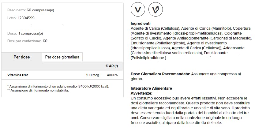 Prozis Vitamin b12 100 mcg 60 capsule - vitamina b12, multi pack (180 compresse)