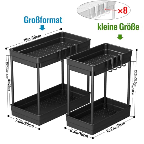 Das StowBin 2 Pack Unter-Waschbecken-Regal aus pulverbeschichtetem Stahl hält 15 kg