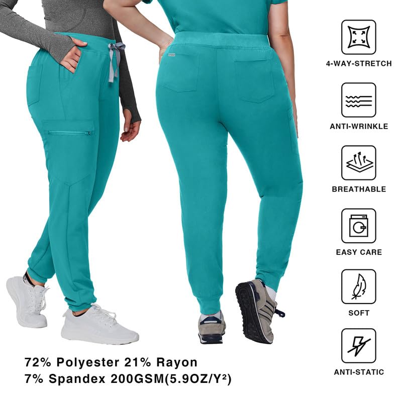Image of Kitmaz Scrub Pants for Women - Mid Rise 4-Way Stretch Anti-Wrinkle Slim Fit Jogger Pants, Drawstring & 5 Pockets