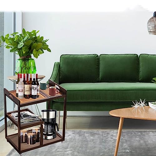 Zwdmaer Mobile Three-Tiers Wooden Storage Rack On Wheels, Assemble Home Serving Cart, Utility Kitchen Storage Island Serving Cart, Wine, Books, Coffee, For Kitchen, Living Room, And Office #TOP3