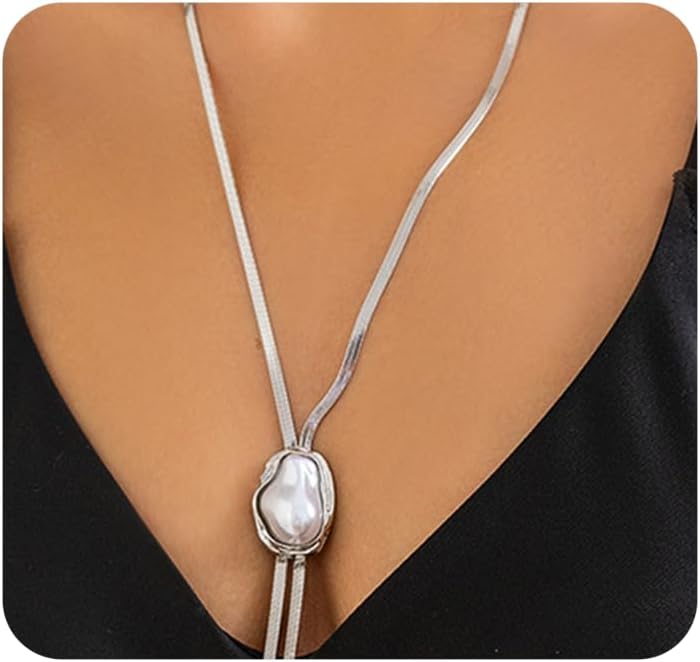 FUTIMELY Dainty Long Gold Necklace for Women,Thin Herringbone Chain Necklace,Long Lariat Necklace Body Jewelry
