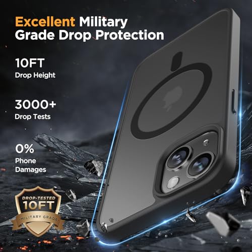 Image of Miracase Magnetic for iPhone 14 Plus Case 6.7 inch (Compatible with MagSafe)(with 2X Screen Protectors) Military-Grade Protection, Anti-Fingerprint Translucent Matte Phone Case Cover, Black