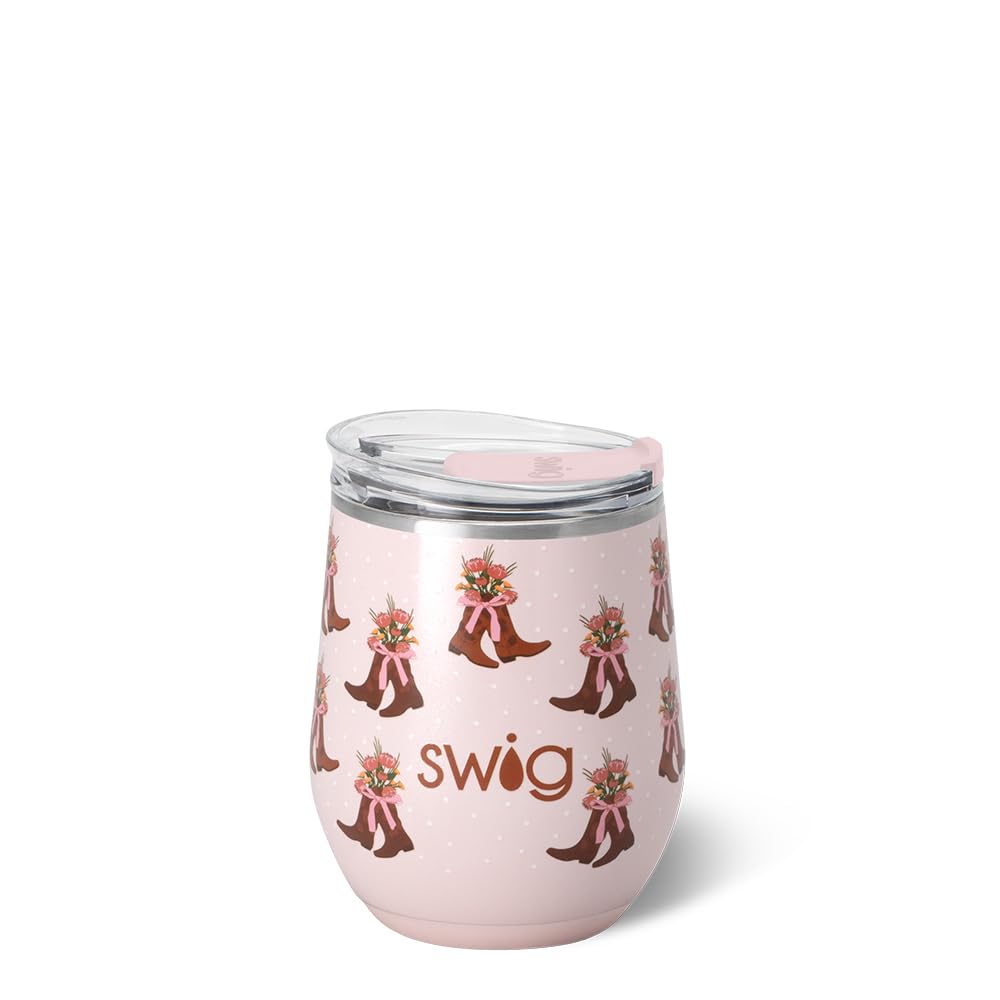 Swig Life 12oz Wine Tumbler with Lid, Stainless Steel, Dishwasher Safe, Portable, Triple Insulated Wine Tumbler (Cowgirl Coquette)