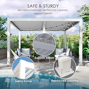 Kozyard Outdoor Louvered Pergola Sun Shade Aluminum Pergola Rainproof Gazebo with Adjustable Roof for Outdoor Deck Patio Garden Yard (White, 12ft x 16ft) Kozyard Outdoor Louvered Pergola Sun Shade Aluminum Pergola Rainproof Gazebo with Adjustable Roof for Outdoor Deck Patio Garden Yard White 12ft x 16ft