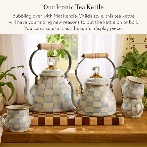 Image of MACKENZIE-CHILDS Tea Kettle, 3 Quarts, Light-Blue-and-White Sky Check