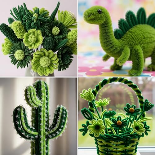 Image of Caydo 200 Pieces Green Pipe Cleaners, Thick Fluffy Chenille Stems Bulk | for Creative Arts & Crafts Projects and Holiday Home Decorations